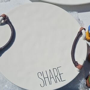 Pier 1 Cream Serving Platter with Brown Handles